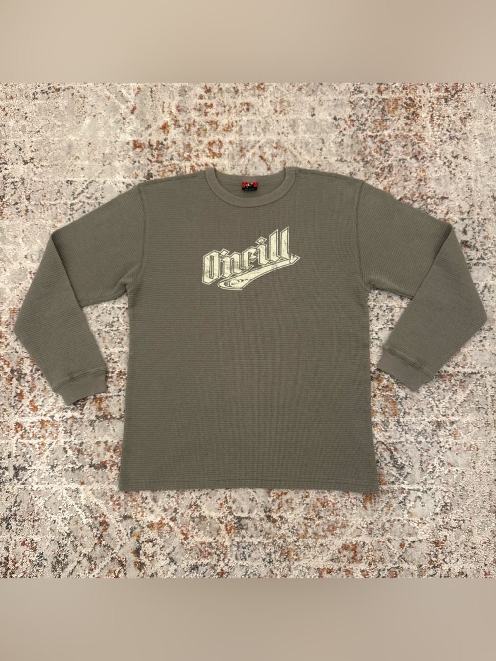 Vtg Y2K O'Neill Waffle Knit Thermal Long Sleeve Olive Green Mens XL Fits L